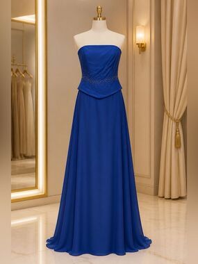Blue Chiffon Belsoie Strapless Dress Size 8 NWT